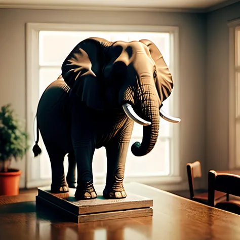 An elephant standing on a table.