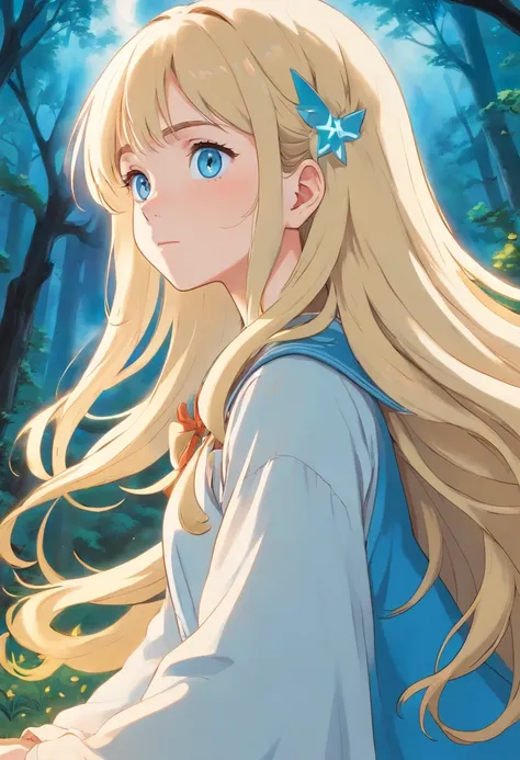 A 16-year-old white girl with long wavy blonde hair and light blue eyes. Shes secretly a witch.