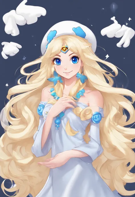 Une fille de 18 ans, Straight hair very long blonde, yeux bleu claire, Robe blanche, looks like a ghost, porte une petite couronne, style super Mario