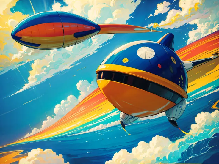 futuristic super blimp, technicolor road and sky, in the style of Vincent van Gogh and Salvador Dalí