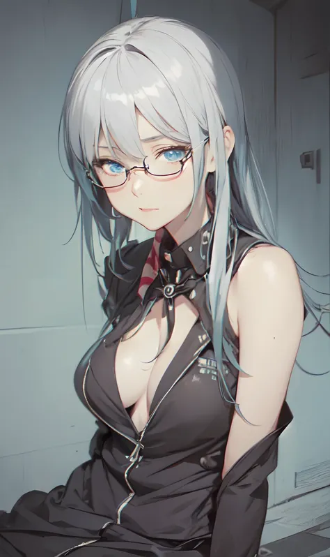 monochromes、grayscales、Onepiece、dishevled hair、slovenly、Cross-eyed、Drunk、Turned、( Silly / Sexual ecstasy)、Turned、eye glass、top-quality, Photorealistic, An ultra-fine illustrations, beautiful attractive anime girl, miku hatsune, Slender body, Tied hair, one...