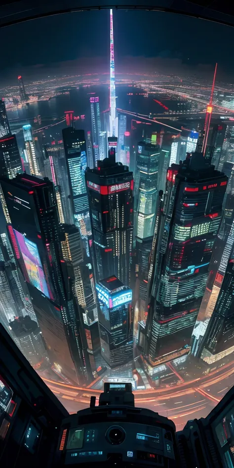 Top  Quality))、((​masterpiece)、cyberpunk city、Depiction from the air