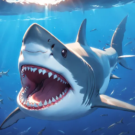 great white shark，comic strip，Open mouth，sharpteeth，colossal