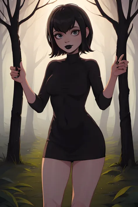 mavis, standing in woods, black lipstick, cute