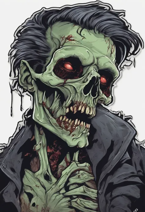 /imagine prompt: zombie illustration for a sticker with a black background, in bold outline style, jagged edges, trashcore, light shading --v 5.2