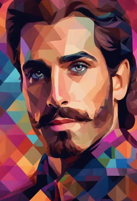 Disney Pixel Man Style Poster, olhos castanhos puxados, rosto redondo, barba cerrada boca fina e rosada, symmetrical nose. prince