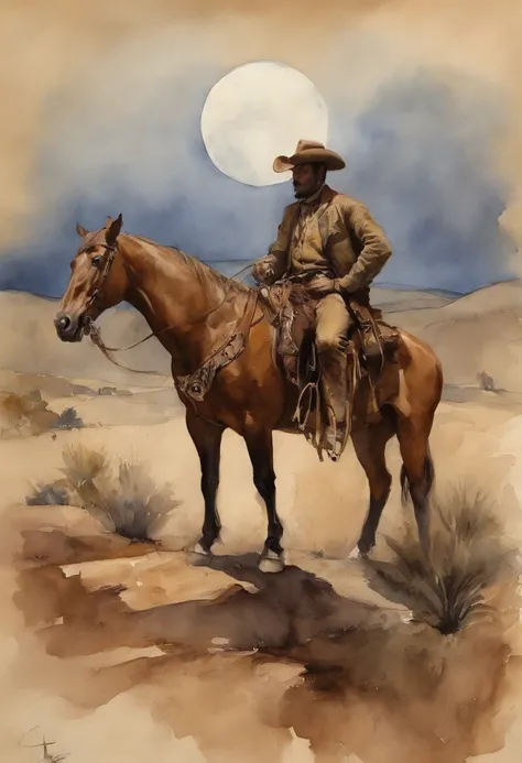 There is a man on a horse in front of a full moon, Andar a cavalo na lua, vaqueiro, Cowboy na Faixa, Back photo of a cowboy, No Velho Oeste, O Cowboy no Estranho Oeste, Velho Oeste, Lone guard, sonho de vaqueiro, quadrinhos ocidentais inspirados, lonely ri...