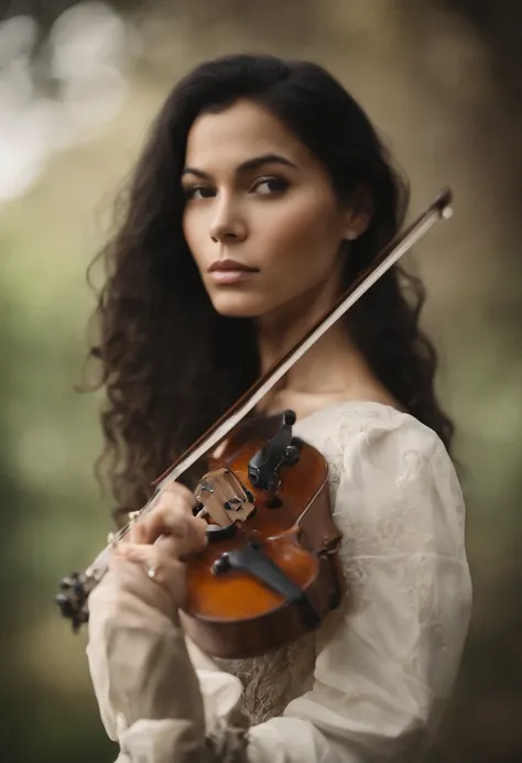 A realistic image of a male musician with black hair, brown eyes and straight brown hair playing a classical violin solo with an orchestra around him. Shot from a low angle to capture the feeling of nostalgia and beauty.