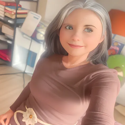 Mulher 47 anos, gray hair and youthful look and Disney Pixar style superhero movies,  mulher maravilha