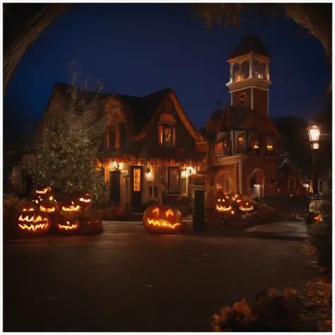 Cozy town decorated for halloween