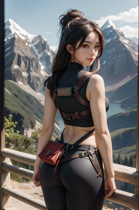 (Highest image quality, outstanding details, ultra-high resolution), 1 girl, wearing futuristic military outfit((inspired by yoga wear and outdoor mountain wear, military harness, military gears such as pouches)), (glamour body:1.2, buffed and muscular bod...