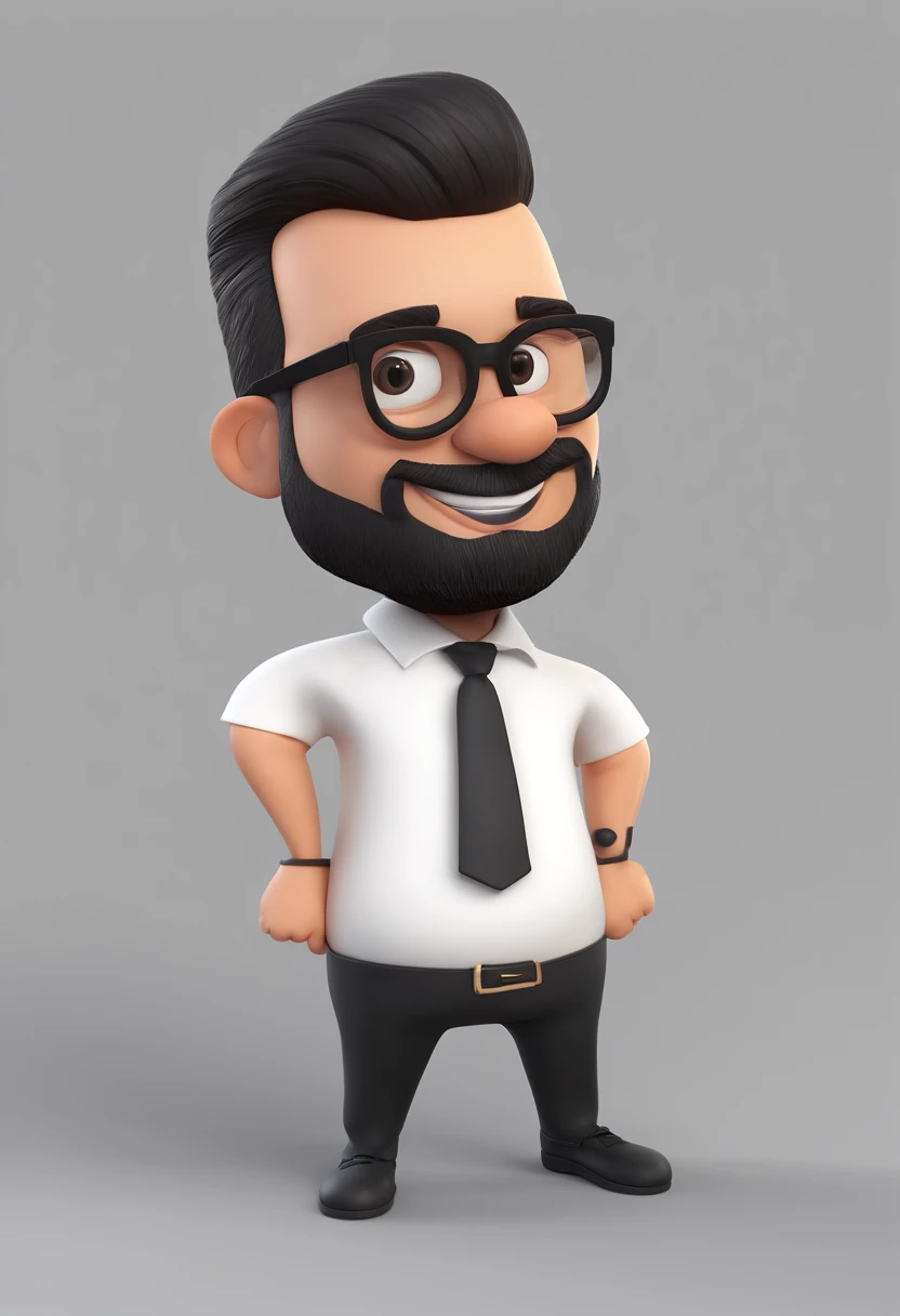 Cartoon character of a man with black glasses and a black polo shirt, cabelo liso, With beard and old school tattoo on his arm, animation character, Caractere estilizado, animation style rendering, 3D estilizado, Arnold Maya render, 3 d render stylized, to...