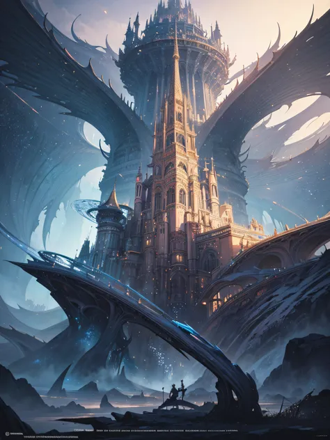 high quality, highly detailed, Picture an imaginative illustration inspired by the fusion of Gustav Doré, Yuko Higuchi, and Syd Mead, The central theme could revolve around a fantastical cityscape where mythical creatures coexist with futuristic elements, ...