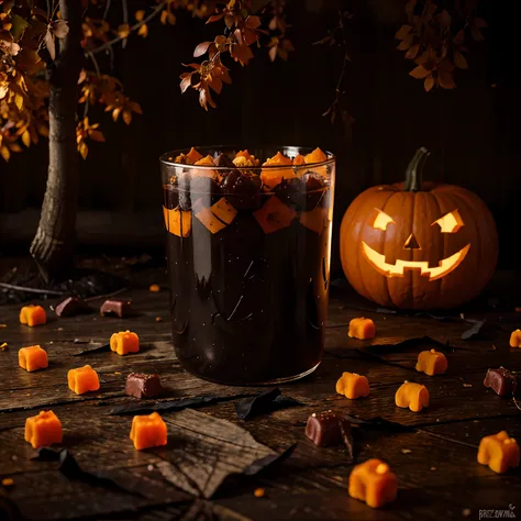 Halloween vibes, dark forest in October with gummy bears flowers candies