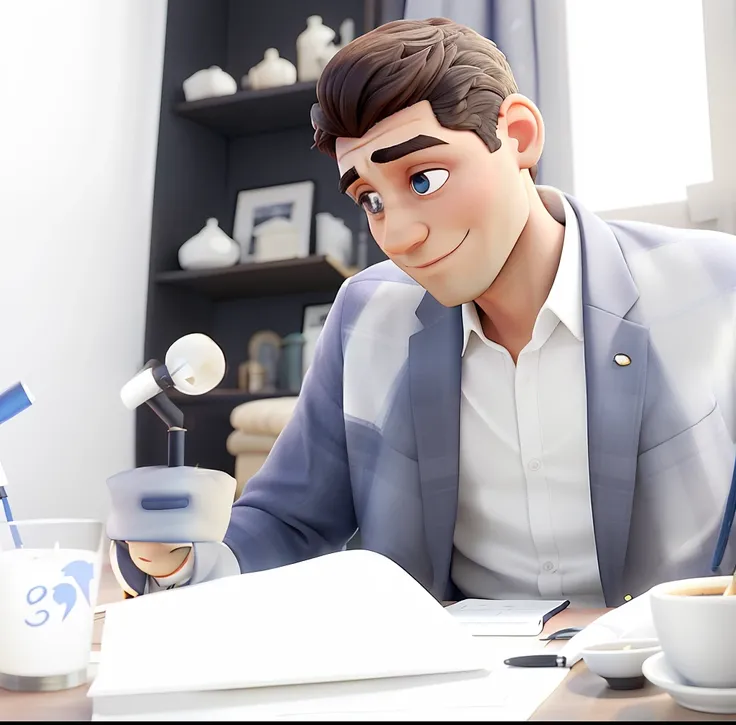 Um homem vestindo um terno como o do Jack skellington, veste uma capa de bruxo prata, Next to it is a small round table with a golden candlestick and in the background a window, cortinas cor de vinho, poses while looking at the camera sideways, cabelos pre...