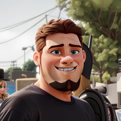 um homem de barbixa tocando guitarra em um show de metalcore estilo pixar, alta qualidade, melhor qualidade,