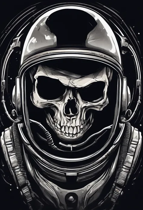 /imagine prompt: skull astronaut illustration for a sticker with a black background, in bold outline style, jagged edges, trashcore, light shading --v 5.2