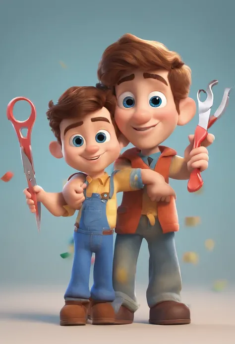 Estilo Pixar: The grown man is holding a naked blue-eyed boy and in his other hand he is holding a pair of scissors and is trying to cut off the boys testicles,3D Poster,Disney