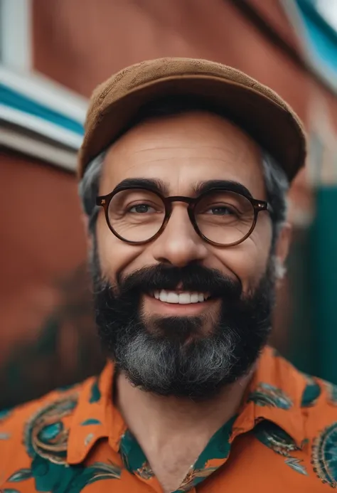 Um youtuber, imigrante em PORTUGAL, with an average age of 40 years, with a beard and little hair inspired by Pixar animation, de perto. The character takes center stage with captivating facial expressions, oferecendo um toque de irrealidade