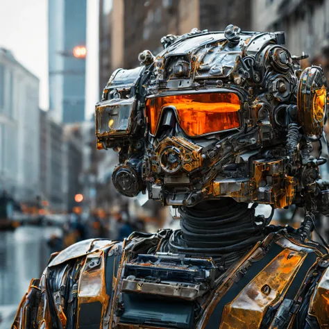 Portrait photo of transparent camo worn mech suit, ((light bokeh)), intricate, ((translucent) liquid water [rust]), elegant, sharp focus, photo by greg rutkowski, soft lighting, vibrant colors, masterpiece, ((streets)), detailed face