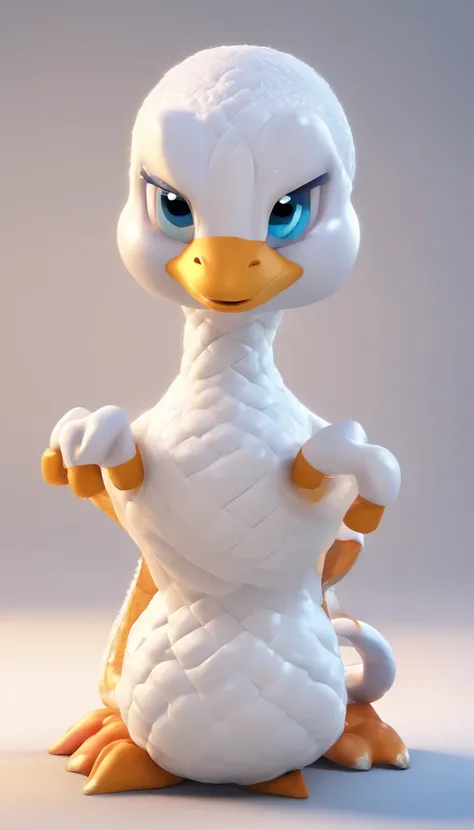 Pixar style super cute anthropomorphic white snake， seios grandes，clivagem，Traje fora do ombro，Traje de Dahan e coroa de cristal, Standing, Olhos grandes encantadores, cauda bonito, Standing, surreal, super fino, luxuoso, Graceful standing, Olhos grandes e...