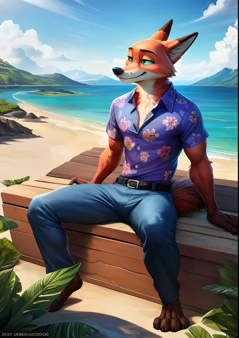 Enviado em E621, (por Homogenousrule, por Wildering, por Foxovh, por Catcouch),
sozinho (((Nick Wilde), neck tuft, Cauda fofa, olhos azuis)),
((Retrato do quarto de Hree)), ((wear blue Hawaiian floral shirt with blue gray pants)),
quebrar
((sitting on the ...