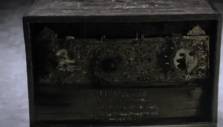 Ominous image of a bizarre music box, fotografia de filme de terror