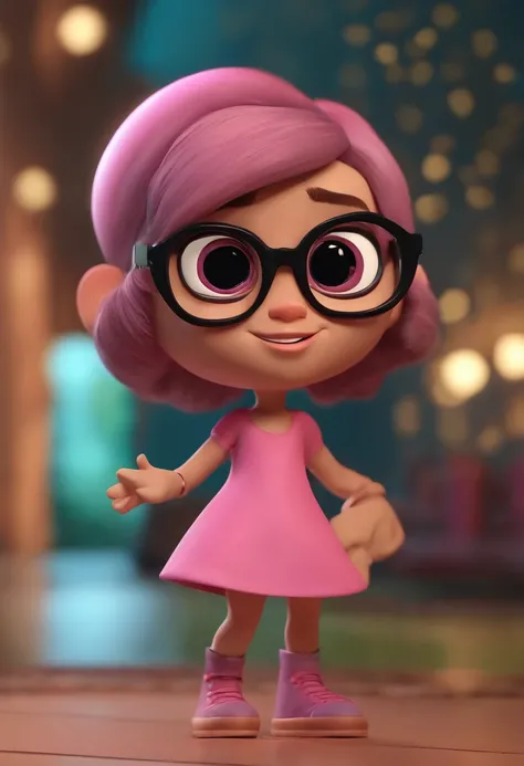 Cartoon character of a girl wearing black glasses and a pink dress, um personagem animado, Caractere estilizado, animation style rendering, 3D estilizado, Arnold Maya render, 3 d render stylized, toon render keyshot, Personagem 3D, Personagem 3D, 3d render...