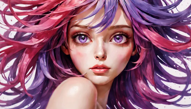 Mulher bonita colorida: uma mulher de 18 anos, hair messy, oil-painting, Nice perfect face with smooth skinice perfect face, cores amarelas azuis, light purple and violet additions, light red additions, detalhes intrincados, tela inicial, 8K分辨率, obra-prima...