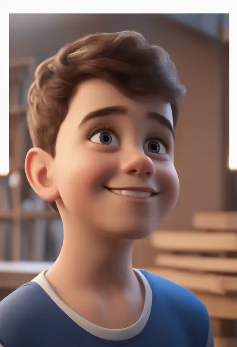 (best quality,4k,8k,highres,masterpiece:1.2), ultra-detailed, (realistic,photorealistic,photo-realistic:1.37), handsome happy boy standing, short hair, wearing a blue outfit, white background, barnet, Tom, Pixar Style, 3D, cartoons, detailed face, asymmetr...