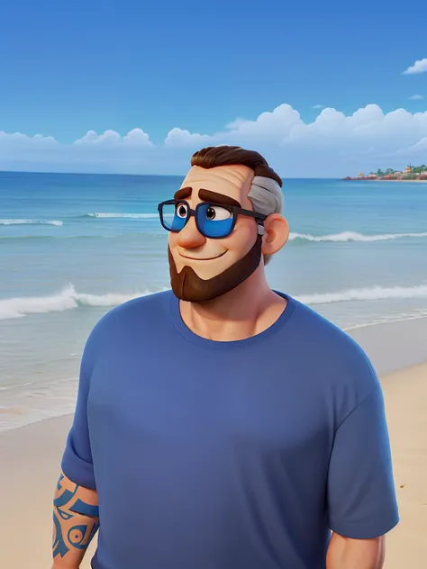 Poster no estilo Disney pixar, alta qualidade, melhor qualidade, homem sexy branco, 30 anos cabelo grisalho barba preta, musculoso, com fundo em um restaurante a luz de velas