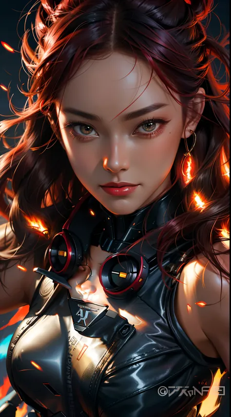 A red-haired woman in a black suit in front of a fire, jean cinza, Artgerm extremamente detalhado, Artgerm detalhado, Chris Moore. Artgerm, graphic artist artgerm, Artgerm Greg Rutkowski _ Greg, trending artgerm, Retrato de Jean Grey, Alena Aenami e Artger...