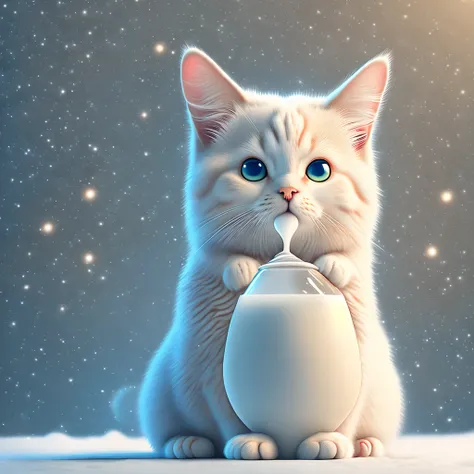 A cat was sitting next to a glass of milk, cat drinking milk, Illustration of one cat, Ultra-realistic illustrations, Ultra-realistic illustrations, hyperrealistic illustrations, catss. Realistic painting, Sabatran Cat, realistic illustration, Ultra-realis...