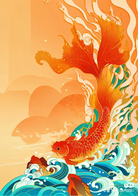 there was a carp swimming in the water, a beautiful artwork illustration, an illustration of inspired by victo ngai, victo ngai ...