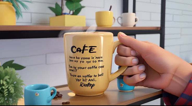 Hand Holding Disney Pixar Style Coffee Mug, em alta qualidade