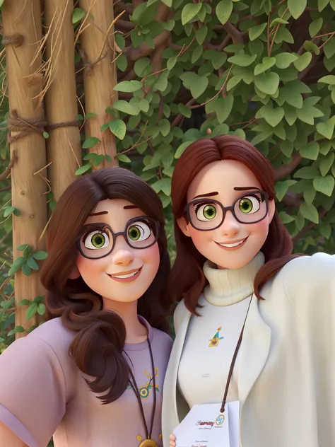 Duas mulheres estilo disney pixar, com cabelos e olhos marrons, magras, brancas, alta qualidade, melhor qualidade