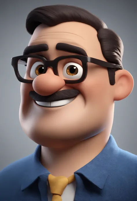 Cartoon character of a man with black glasses and a blue shirt, animation character, Caractere estilizado, animation style rendering, 3D estilizado, Arnold Maya render, 3 d render stylized, toon render keyshot, Personagem 3D, Personagem 3D, 3d rendering st...