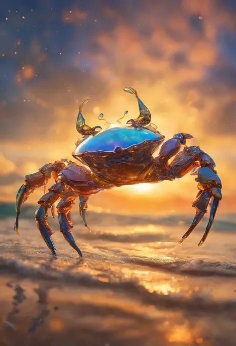 Photo of a transparent  crab made of soap bubbles,  walking on beach,  ocean waves in the background,  highly detailed,  golden hour, Negative prompt: Eloyse https://civitai.com/images/3158197
Steps: 30, Sampler: DPM++ 2M Karras, CFG scale: 8.0, Seed: 3374...