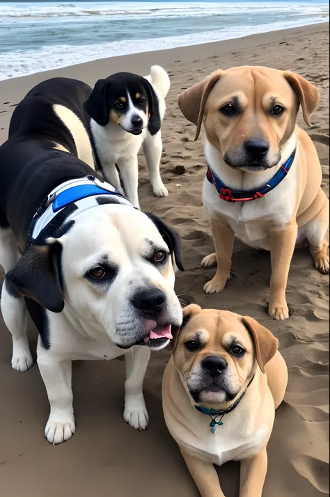 Cachorro branco e peludo fumando um charuto na praia