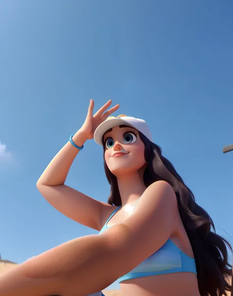 Estilo Pixar, alta qualidade, mulher bonita na praia