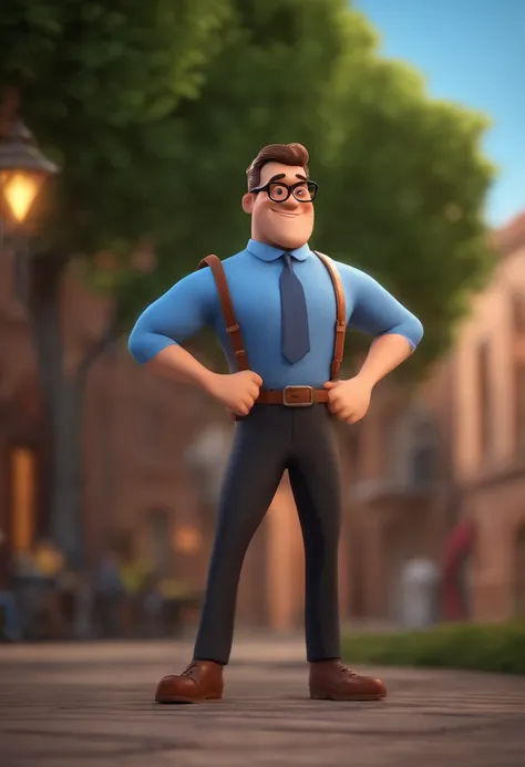 Cartoon character of a man with black glasses and a blue shirt, animation character, Caractere estilizado, animation style rendering, 3D estilizado, Arnold Maya render, 3 d render stylized, toon render keyshot, Personagem 3D, Personagem 3D, 3d rendering st...