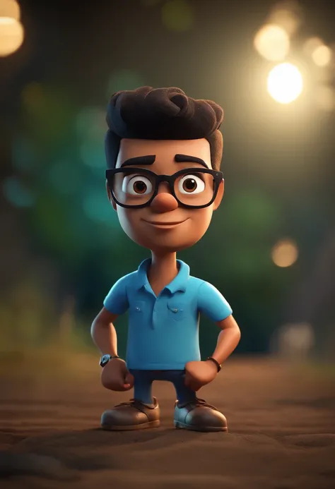 Bruno Mars cartoon cartoon of a man with black glasses and a blue shirt, animation character, Caractere estilizado, animation style rendering, 3D estilizado, Arnold Maya render, 3 d render stylized, toon render keyshot, Personagem 3D, Personagem 3D, 3d ren...