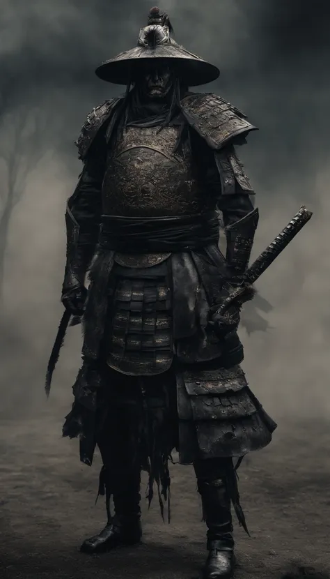 (best quality,4K,8K,hight resolution,Meisterwerk:1.2),Ultra-detailliert,
realistisch:1.37,Samurai,feudales Japan,Standard-bearer,Full Body Armor,Ominous atmosphere,Detailliertes Samurai-Schwert,Traditioneller Krieger,strenger Gesichtsausdruck,Schattenhafte...