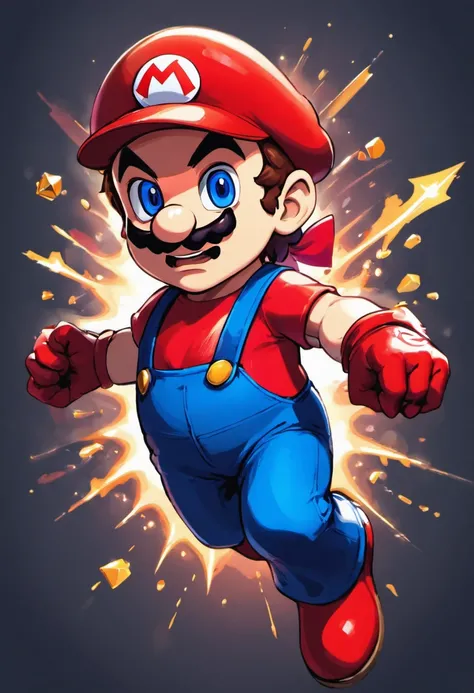 (Mario), design de personagens, Nintendo Super Mario, (olhos azuis, red hat, terno vermelho, blue suspenders, luvas brancas, )super bonito estilo caixa cega, Chibi, corpo inteiro, exaggerated expressions and actions, fundo limpo, Destaques iridescentes bri...