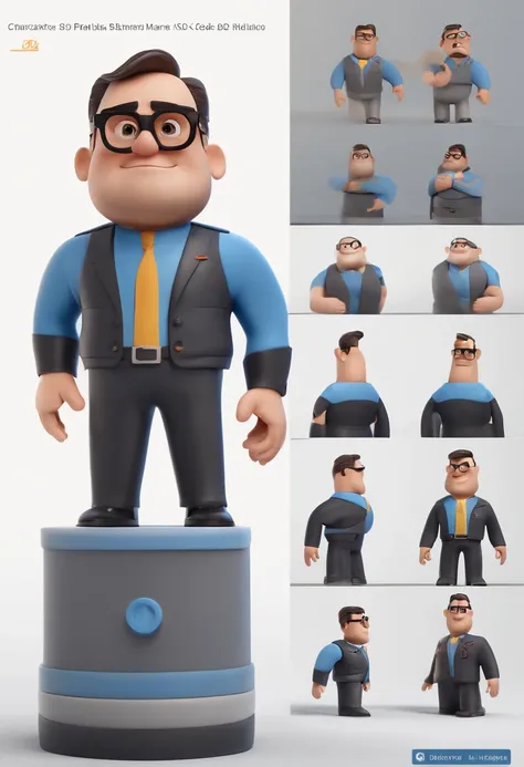 Cartoon character of a man with black glasses and a blue shirt, animation character, Caractere estilizado, animation style rendering, 3D estilizado, Arnold Maya render, 3 d render stylized, toon render keyshot, Personagem 3D, Personagem 3D, 3d rendering st...