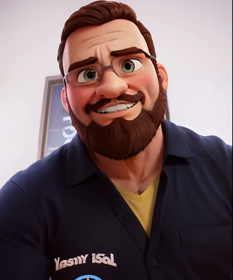 Poster no estilo Disney pixar, alta qualidade, melhor qualidade, homem sexy branco, 30 anos cabelo grisalho barba preta, musculoso, com fundo em um restaurante a luz de velas