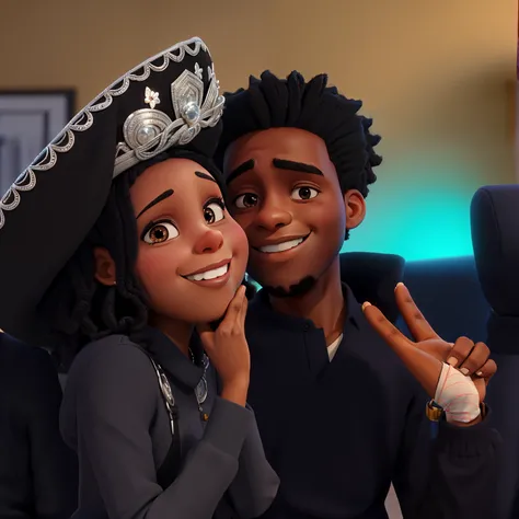 a beautiful black couple of lovers smiling but wiithout showing the hands