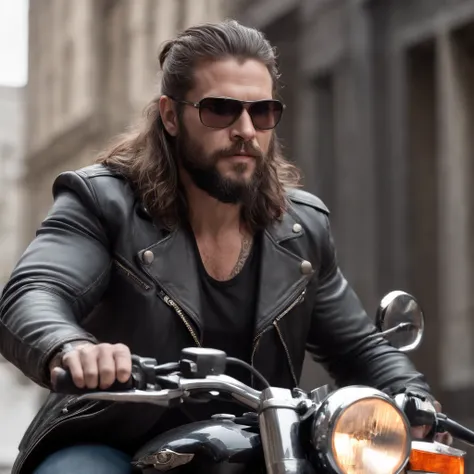 (best quality,ultra-detailed,realistic:1.37),concept art,loirão,motorcycle rider,30-year-old male,long-haired,bearded,kevin nash,sunglasses,black gloves,robust zeus,tattooed,giant biceps,biker,brock hurn,studio lighting,vivid colors,muscular physique,rough...