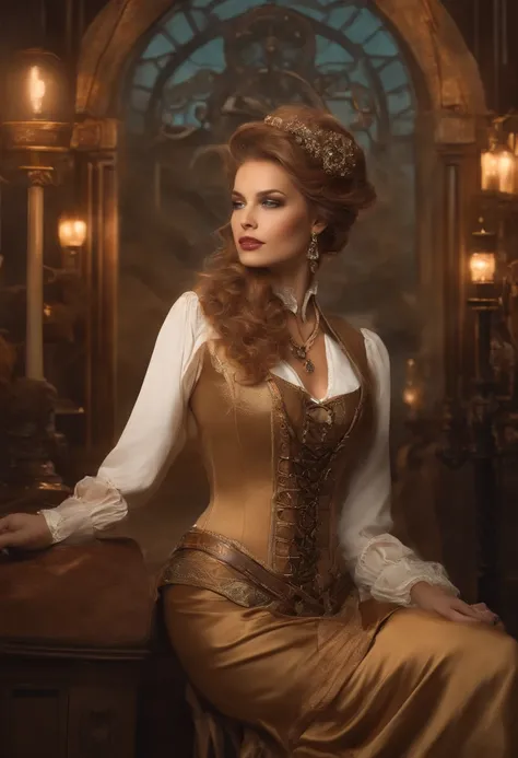 Foto de (( )), usando itens elegantees steampunk vestido, dia moderno em Paris , intrincado, elegante, altamente detalhado, pintura digital, art-station, arte conceitual, liso, foco nítido, illu0.8f, Arte de Artgerm e Greg Rutkowski e Alphonse Mucha