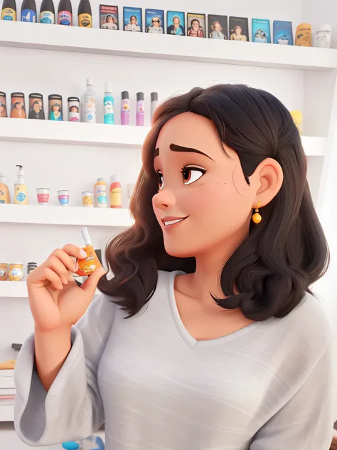 uma mulher morena estilo disney pixar, alta qualidade